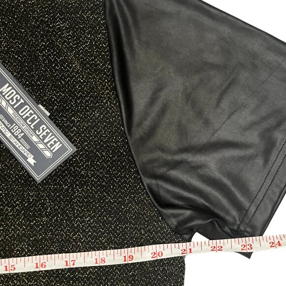 NWT MO7 Men's Modern Metallic Knit Tee Faux Leather Sleeves Night Out Size Large - Picture 6 of 10